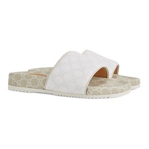 GG SUPREME CANVAS SLIDES IN WHITE/MYSTIC WHITE